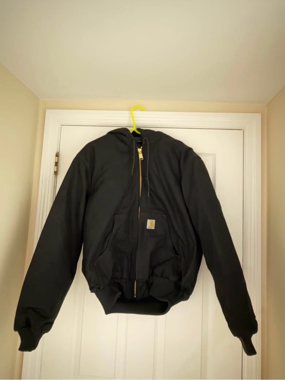 Carhartt Black Hooded Work Zip-Up Jacket with Brass Zipper